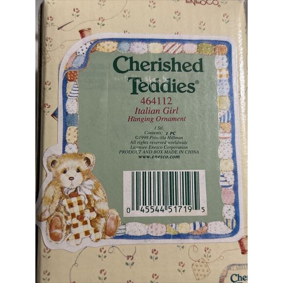 Cherished Teddies 464112 Italian Girl Hanging Ornament 1998 Christmas Holiday - Picture 2 of 3